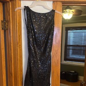Lucy in the Sky One Shoulder Black Sequin Dress